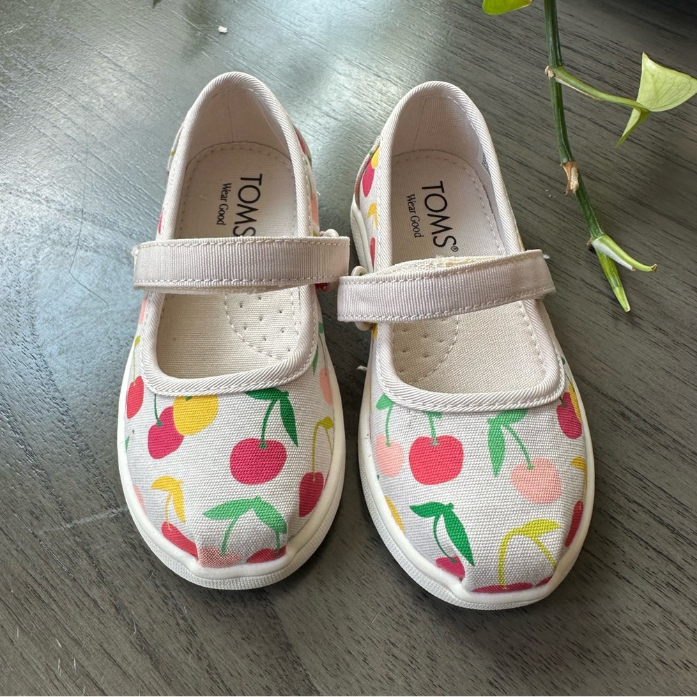 Toms Cream and Red Dress Shoes with Cherry Design